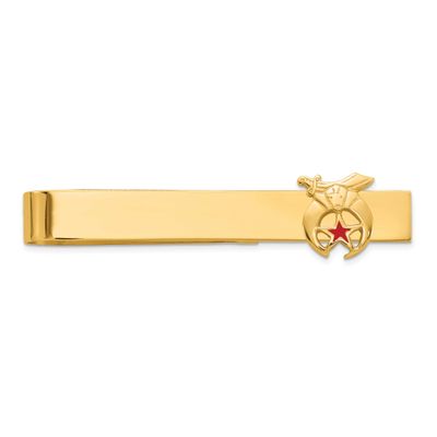 Men&#39;s Polished and Textured with Red Enamel Masonic Shriner Medium Tie Bar 14k Gold B57642-TBB