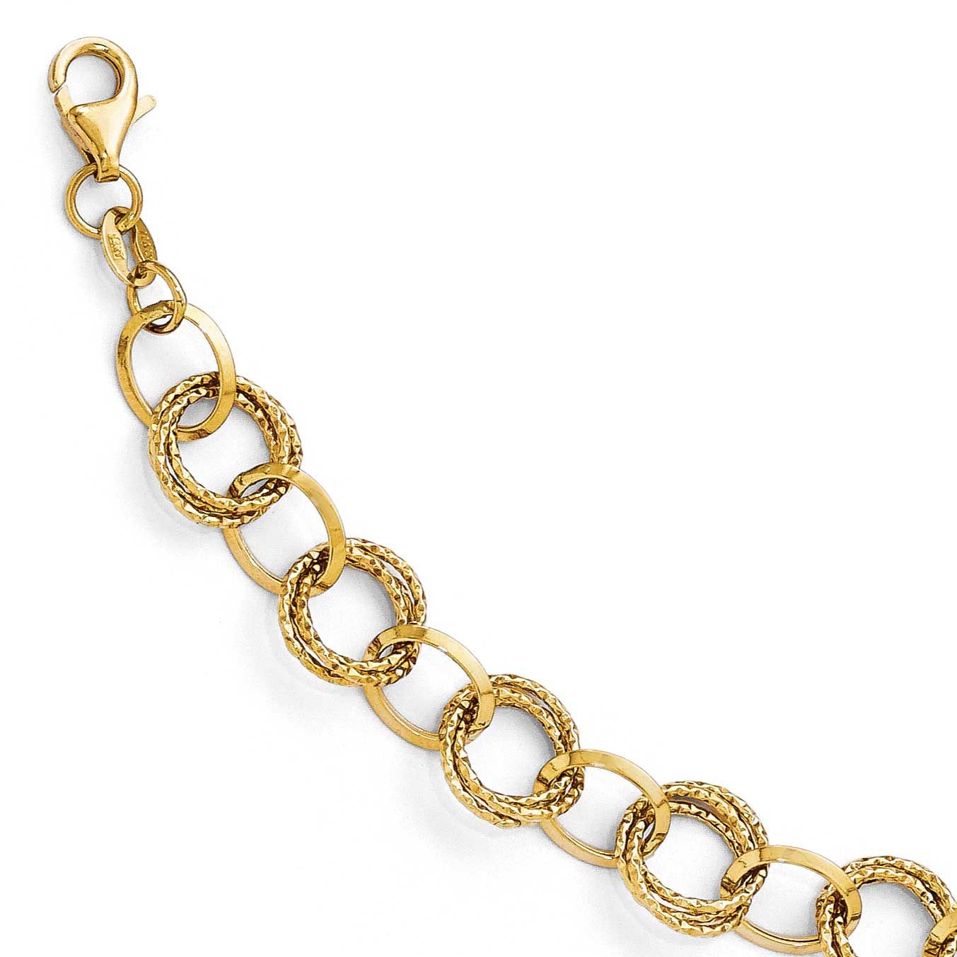 Fancy Link Bracelet 14k Gold Polished and Textured LF356-8 886774963099