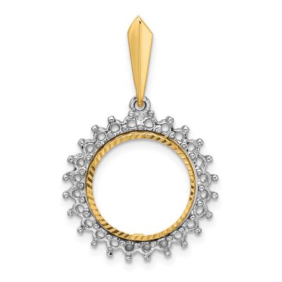 Diamond-Cut Diamond Circle 13.0mm Prong Coin Bezel Pendant Mounting 14k Two-tone Gold Polished CS39…