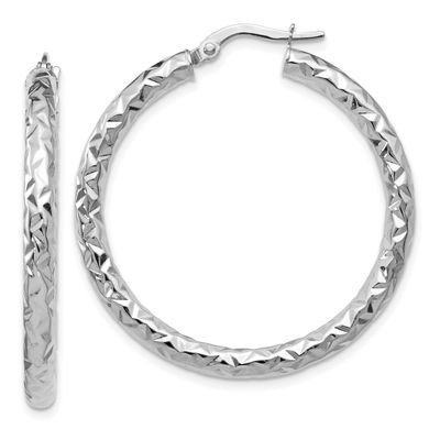 Foreverlite Polish/Textured Hoop Earrings 14k White Gold LE440W