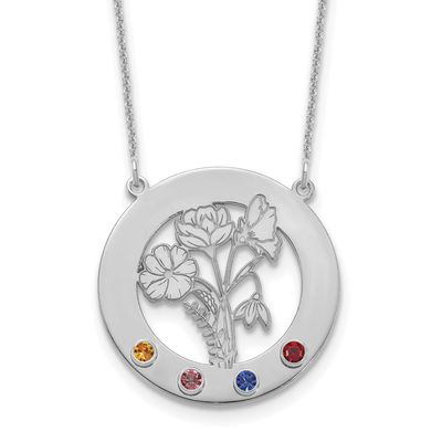 Circle with 4 Birth Flower and Birthstone Necklace 14k White Gold XNA1487/4W