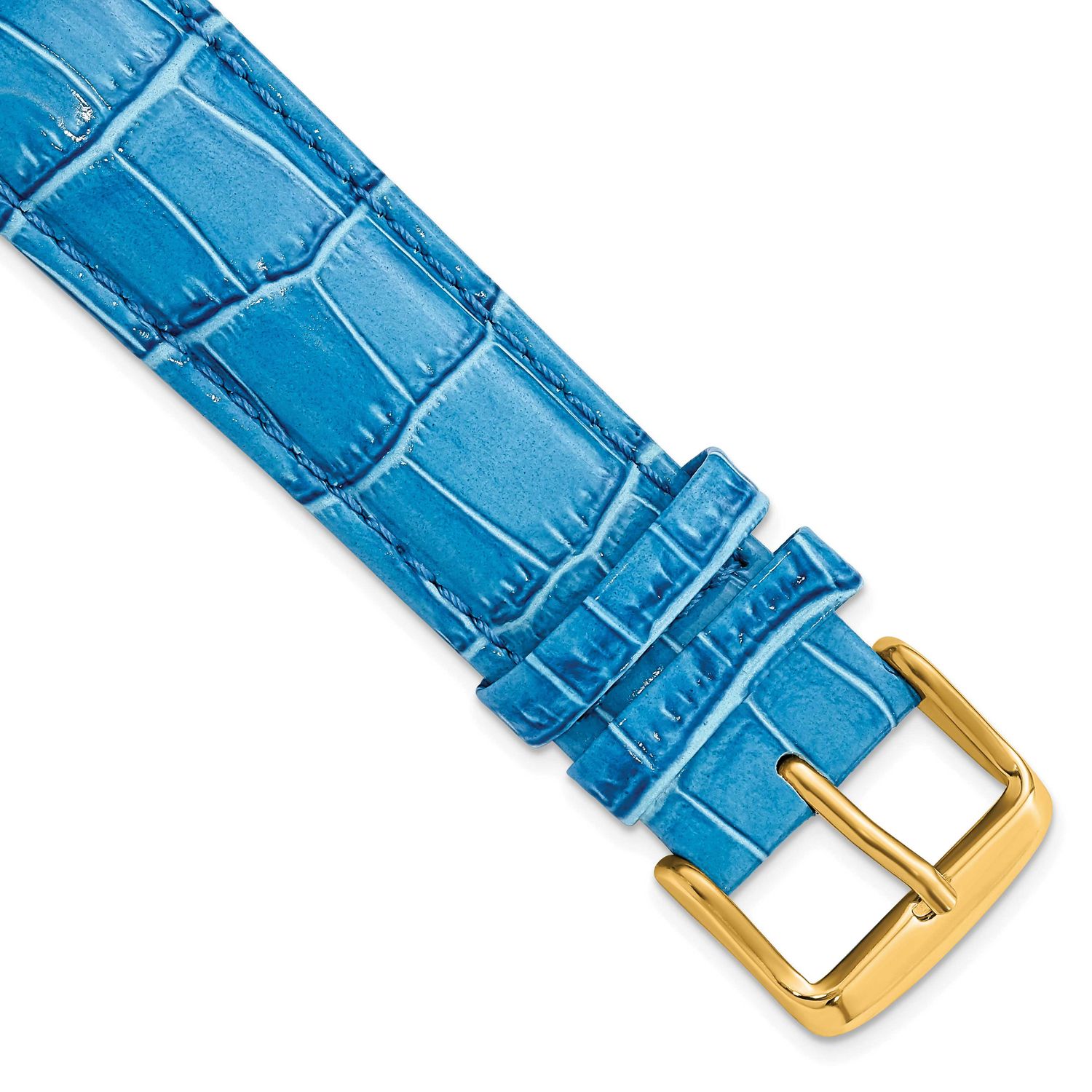 Debeer 22mm Long Blue Crocodile Grain Chronograph Leather with Gold-Tone Buckle 8.5 Inch Watch Band…