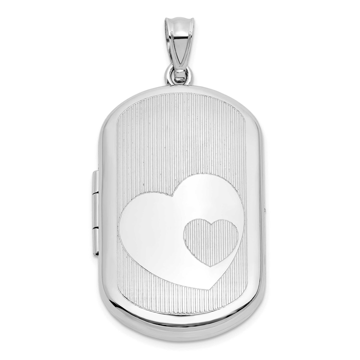 Brushed and Polished Heart 20mm Rectangle Locket Sterling Silver Rhodium-plated QLS1255