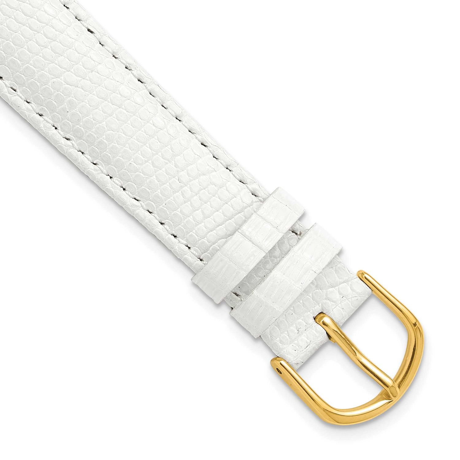 Debeer 18mm White Genuine Lizard Leather with Gold-Tone Buckle 7.5 Inch Watch Band 321Y-18