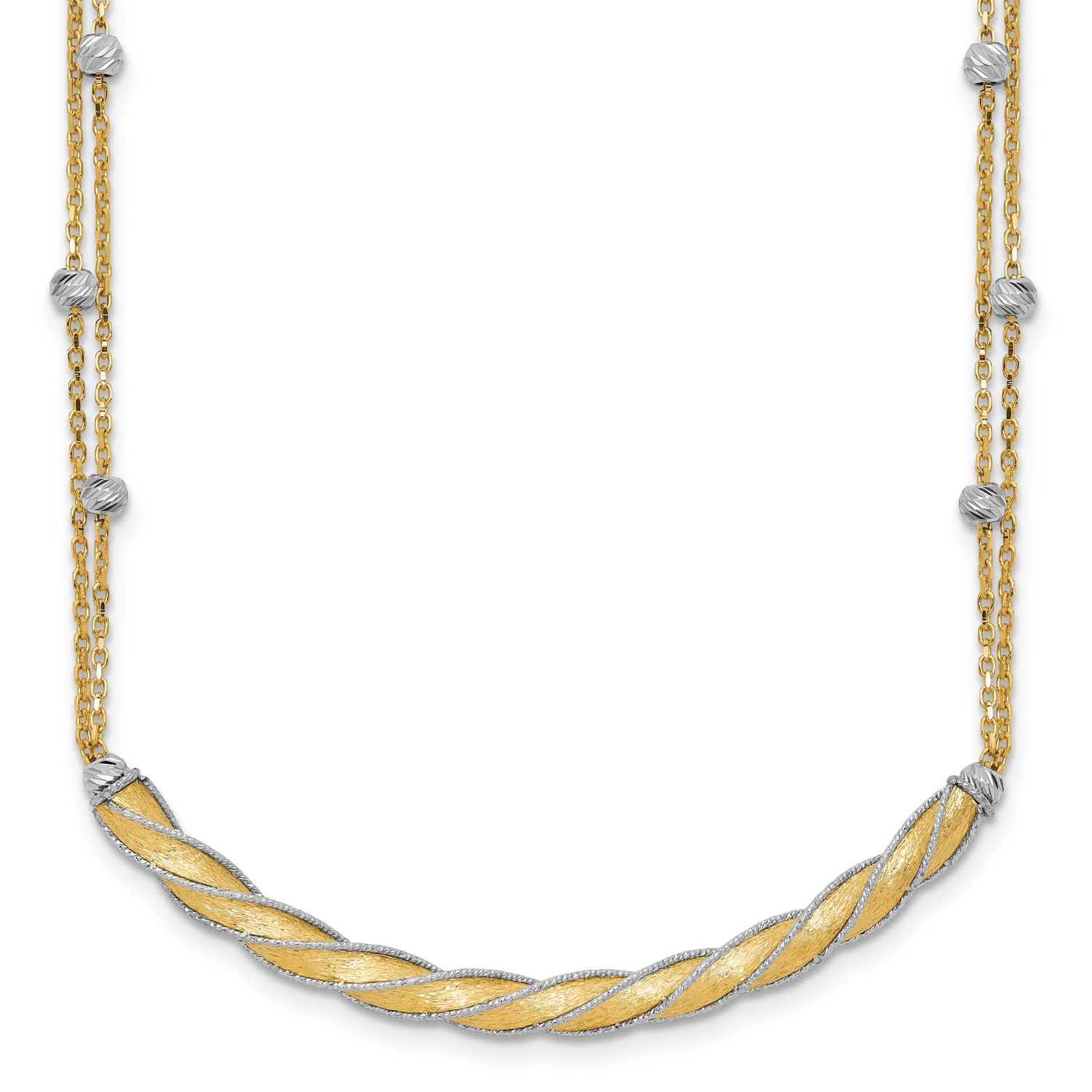 14K Two-Tone Polished Satin Diamond-Cut Bar with 2 Inch Extender Necklace 14k Two-tone Gold Polishe…