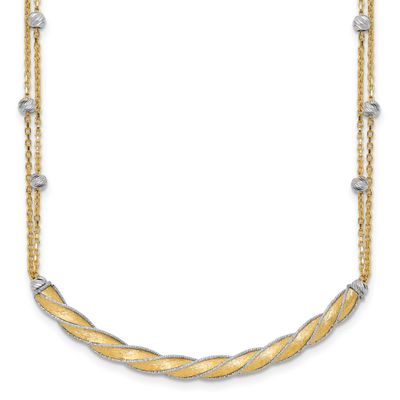 14K Two-Tone Polished Satin Diamond-Cut Bar with 2 Inch Extender Necklace 14k Two-tone Gold Polishe…