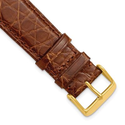 Debeer 19mm Long Havana Genuine Crocodile Leather with Gold-Tone Buckle 8.5 Inch Watch Band 414YL-19