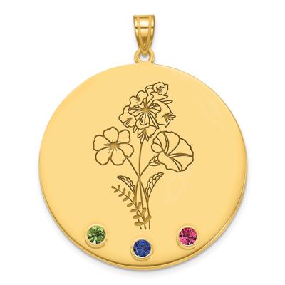 Circle with 3 Birth Flower and Birthstone Pendant 10k Gold 10XNA1521/3Y