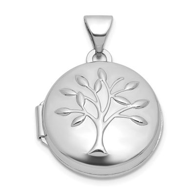 Polished Tree of Life 16mm Round Locket Sterling Silver Rhodium-plated QLS1248
