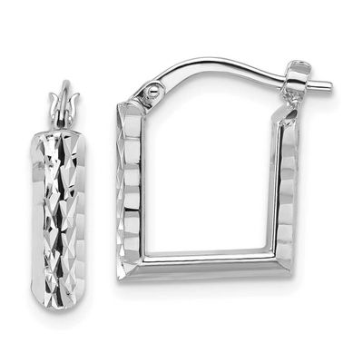 White Rh-Plat Polished/Diamond-Cut Square Hoop Earrings 14k Gold LE2691W 196904279854