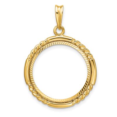 Quadruple Twist and Diamond-Cut 20.0mm Prong Coin Bezel Pendant 14k Gold Polished C1013D/20.0