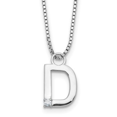 White Ice 18 Inch Diamond Letter D Initial Necklace Plus 2 Inch Extender Sterling Silver Rhodium-pl…
