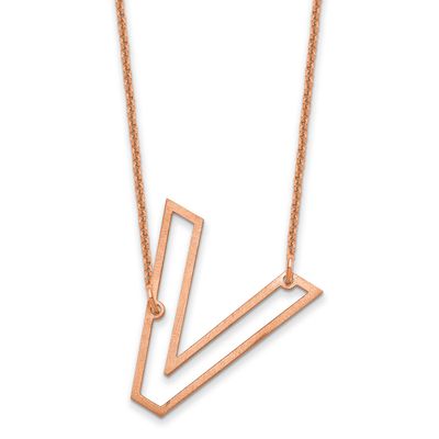 Sideways Cut Out Initial V Necklace 14k Rose Gold XNA1473R/V