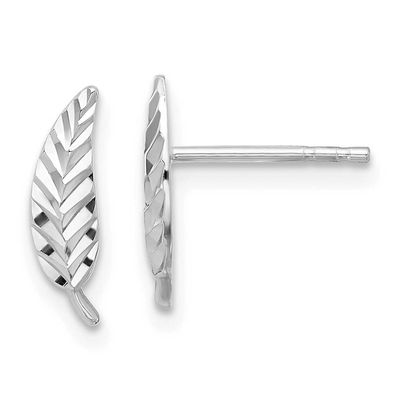 Diamond-Cut Leaf Post Earrings 14k White Gold Polished LE2619W 196904272923