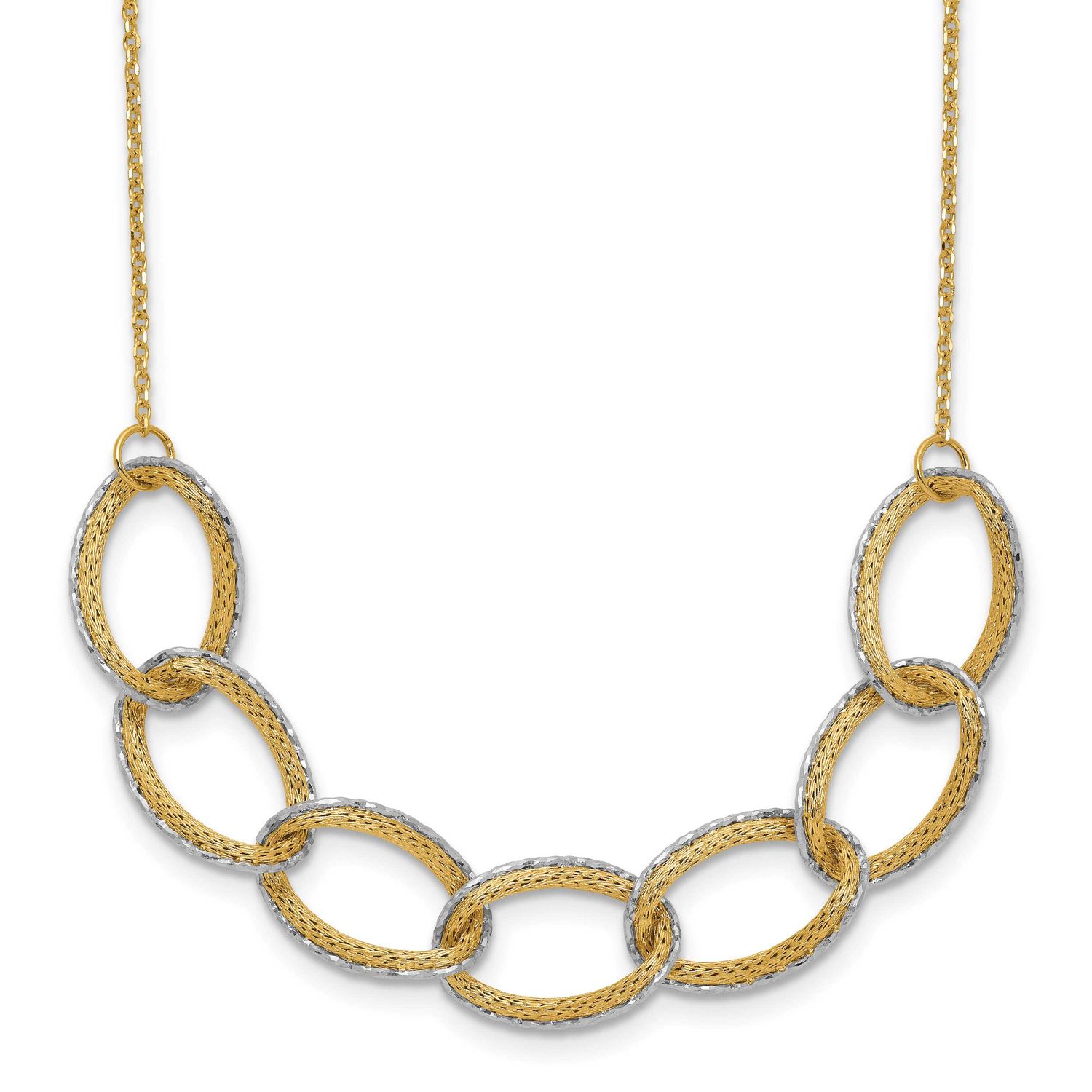 Pol/Texture/Diamond-Cut Oval with 1 Inch Extender Necklace 14k Two-tone Gold LF2205-17