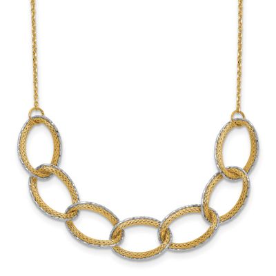 Pol/Texture/Diamond-Cut Oval with 1 Inch Extender Necklace 14k Two-tone Gold LF2205-17