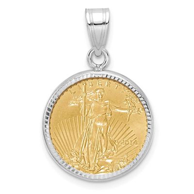 Diamond-Cut Prong Mounted 1/10Oz American Eagle Coin Bezel Pendant 14k White Gold C3997W/16.5C