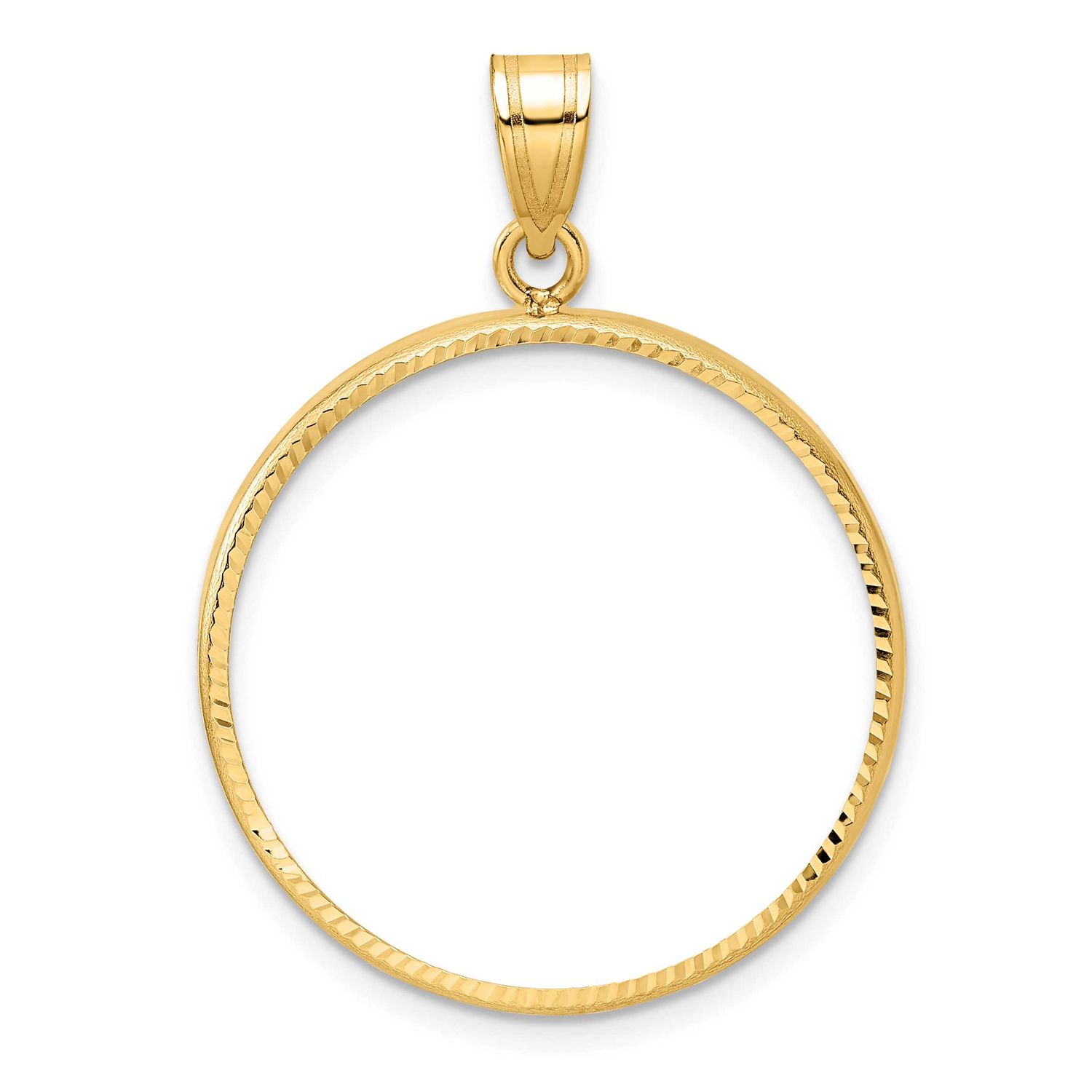 Diamond-Cut 25.0mm Prong Coin Bezel Pendant 10k Gold Polished 10C1801D/25.0