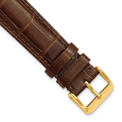 Debeer 19mm Havana Genuine Alligator Chrono Leather with Gold-Tone Buckle 7.5 Inch Watch Band 534Y-…