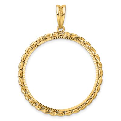 Diamond-Cut with Twisted Wire 32.0mm Prong Coin Bezel Pendant 14k Gold C1802D/32.0