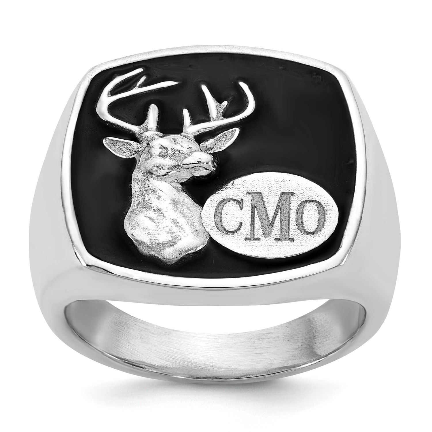 Epoxy Monogram Deer Cushion Ring Sterling Silver Rhodium-plated XNR139SS