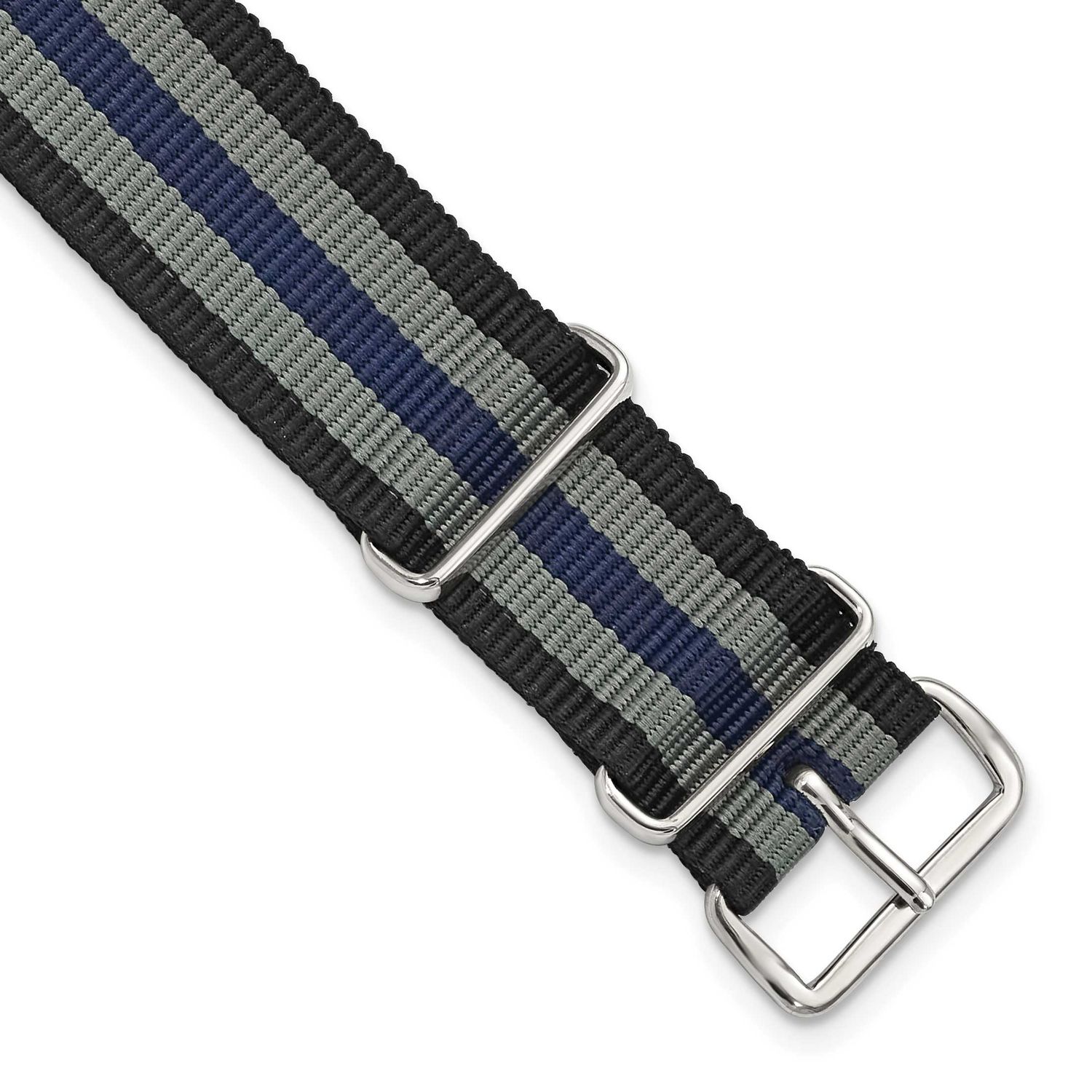 Debeer 20mm One-Piece Black, Grey and Navy Striped Military Ballistic G10 Nylon with Silver-Tone Bu…