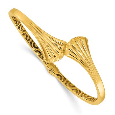 Hollow Hinged Cuff Bangle 14k Gold Polished LF2055