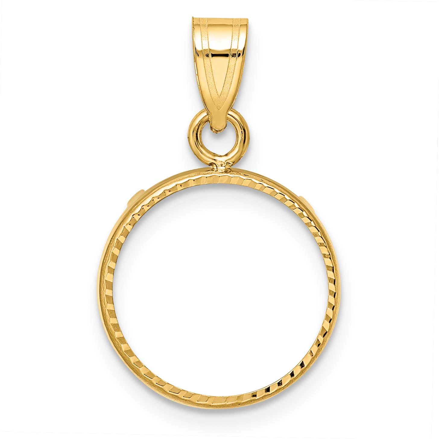 Diamond-Cut 13.0mm Prong Coin Bezel Pendant 10k Gold Polished 10C1801D/13.0