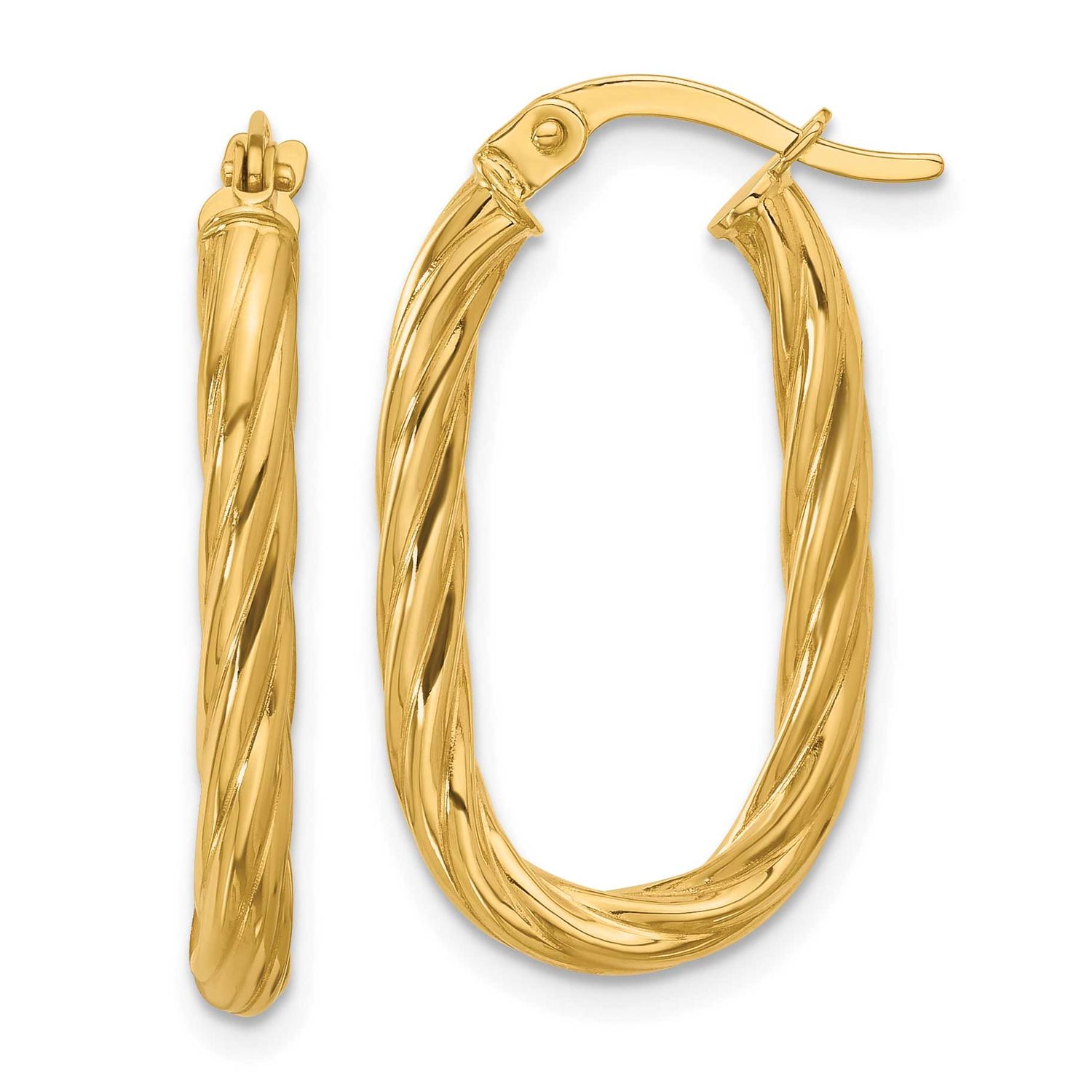 Twisted Oval Hoop Earrings 14k Gold Polished LE2656 196904272855