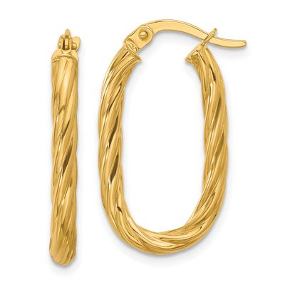 Twisted Oval Hoop Earrings 14k Gold Polished LE2656 196904272855
