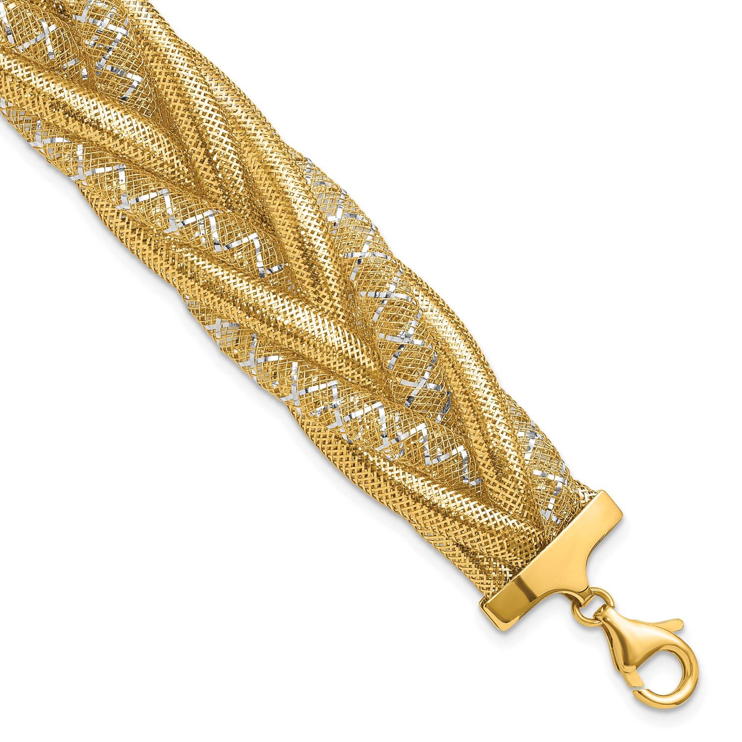 Braided Mesh Stretch Bracelet 14k Gold with Rhodium LF1814-7 196904171455