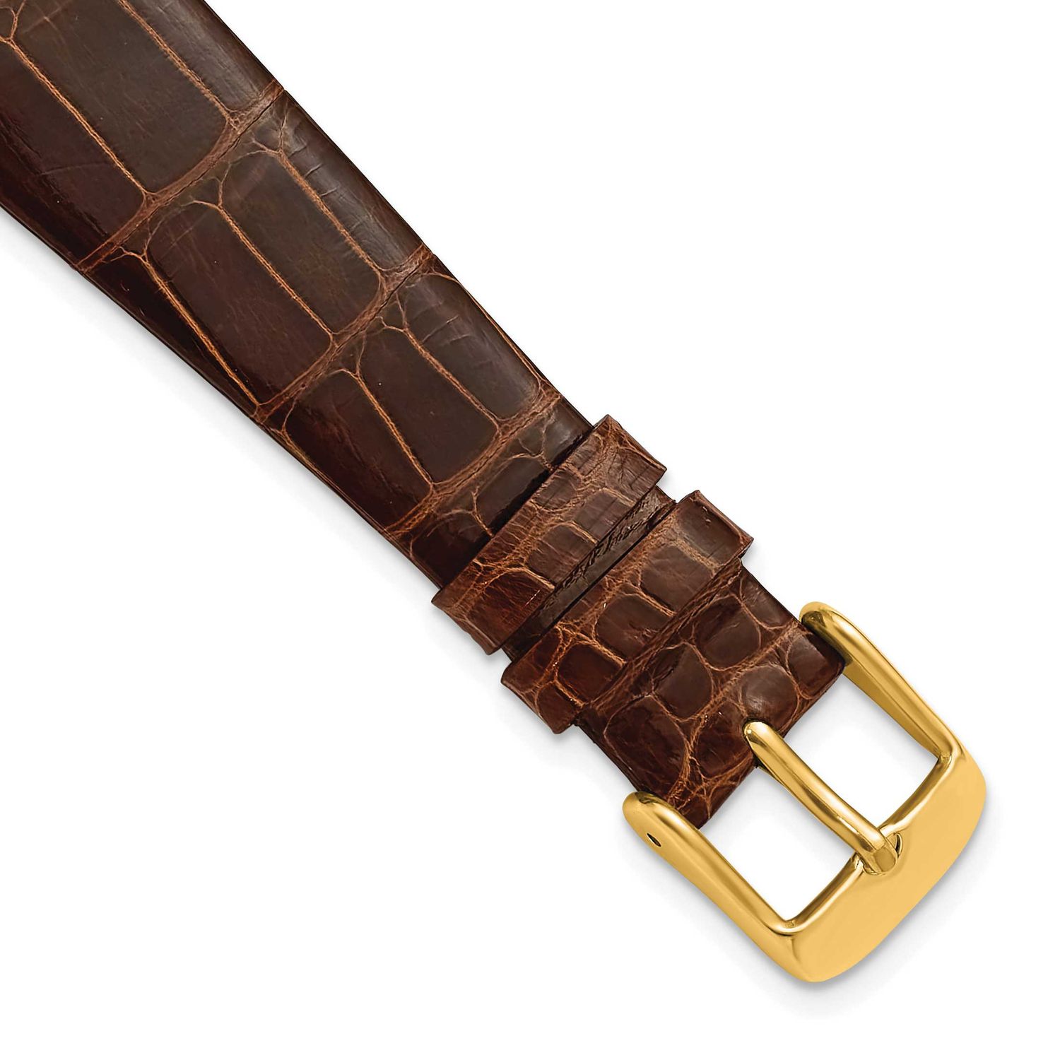 Debeer 20mm Havana Flat Genuine Louisiana Alligator Leather with Gold-Tone Buckle 7.5 Inch Watch Ba…