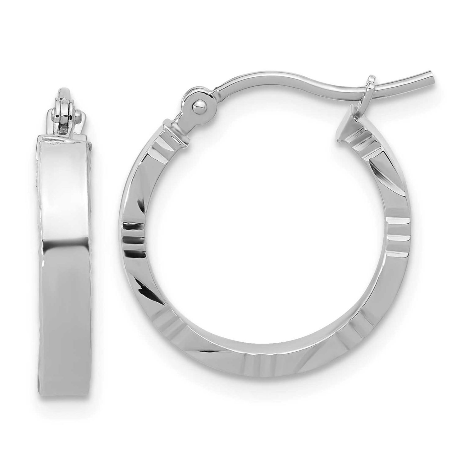 Small 3mm Diamond-Cut Edge Polished Hoop Earrings 10k White Gold 10LE644W