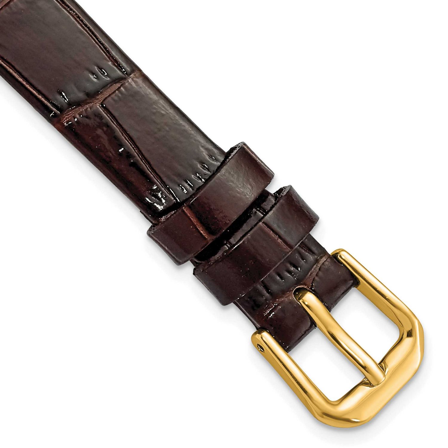 Debeer 12mm Dark Brown Flat Alligator Grain Leather with Gold-Tone Buckle 7.5 Inch Watch Band BAY36…