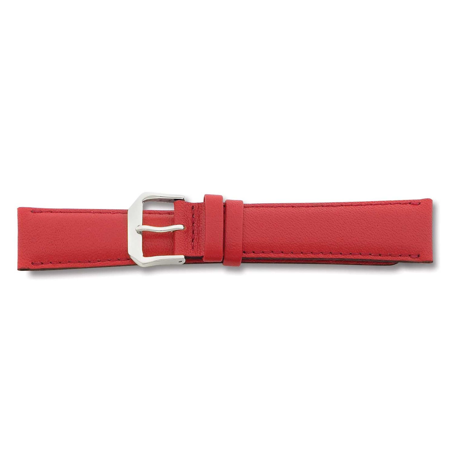 19mm Red Smooth Leather Silver-Tone Buckle Watch Band BAW125-19 886774148335