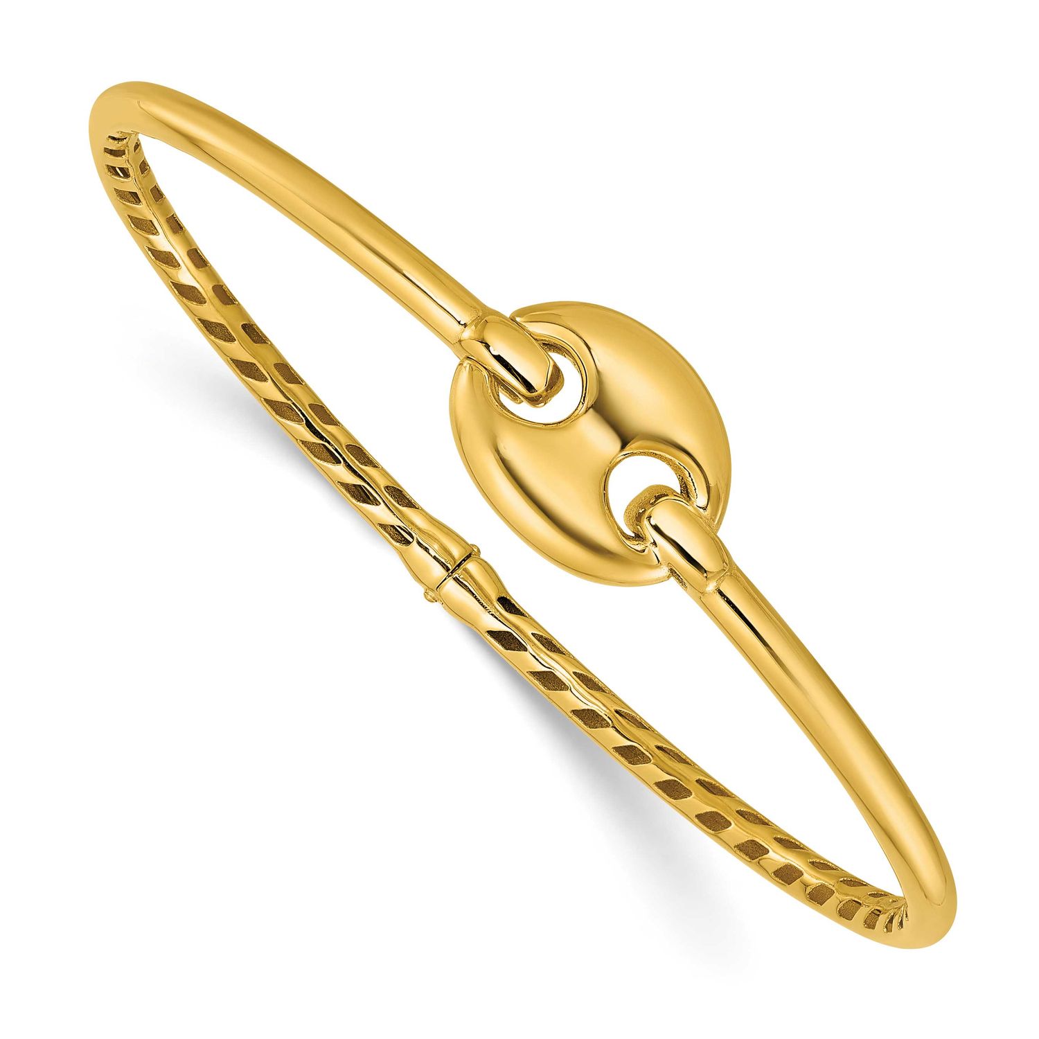 Hollow Hinged Bangle 14k Gold Polished LF2059 196904317426