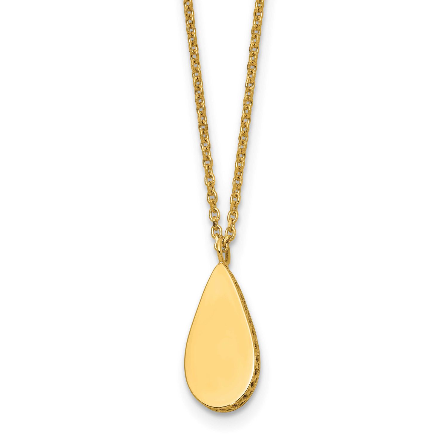 Teardrop with 1.25 Inch Extender Necklace 14k Gold Polished and Satin LF2201-16.75