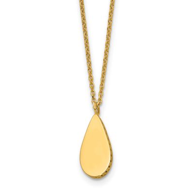 Teardrop with 1.25 Inch Extender Necklace 14k Gold Polished and Satin LF2201-16.75