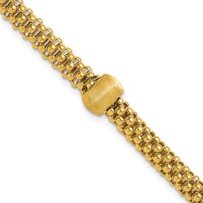 Bead Popcorn Mesh Bracelet 14k Gold Polished and Brushed LF2243-7.5 196904317624