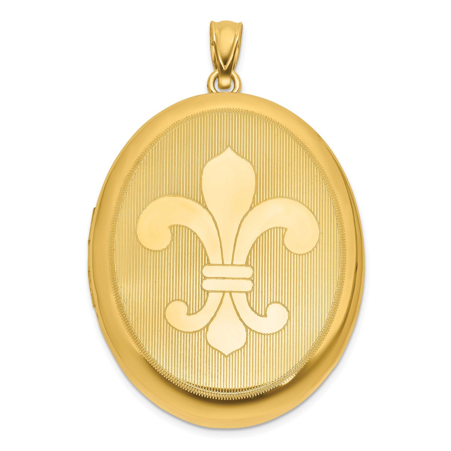 Gold-Plated Brushed and Polished Fleur De Lis 28mm Oval Locket Sterling Silver QLS1238GP