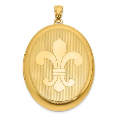 Gold-Plated Brushed and Polished Fleur De Lis 28mm Oval Locket Sterling Silver QLS1238GP