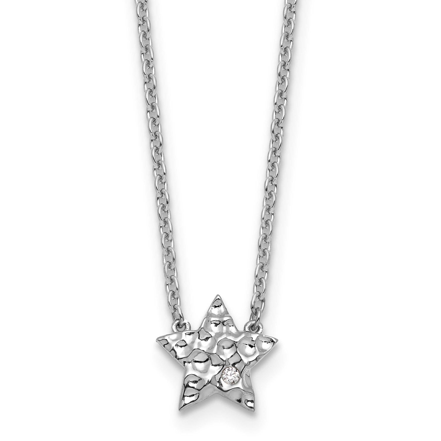 White Ice 18 Inch Diamond Star Necklace Plus 2 Inch Extender Sterling Silver Rhodium-plated QW605-18