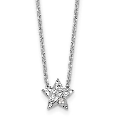 White Ice 18 Inch Diamond Star Necklace Plus 2 Inch Extender Sterling Silver Rhodium-plated QW605-18