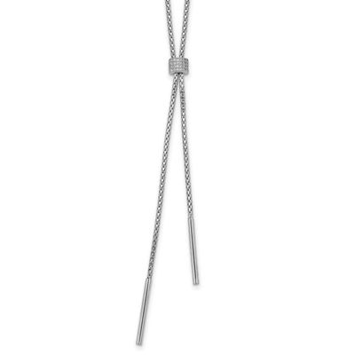 Polished CZ and Bars Lariat with 2 Inch Extender Necklace Sterling Silver Rhodium-plated QLF1464-16