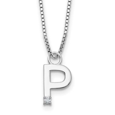 White Ice 18 Inch Diamond Letter P Initial Necklace Plus 2 Inch Extender Sterling Silver Rhodium-pl…