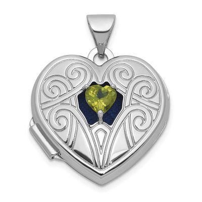 Peridot August Birthstone 18mm Heart Locket Sterling Silver Rhodium-plated QLS1200/AUG