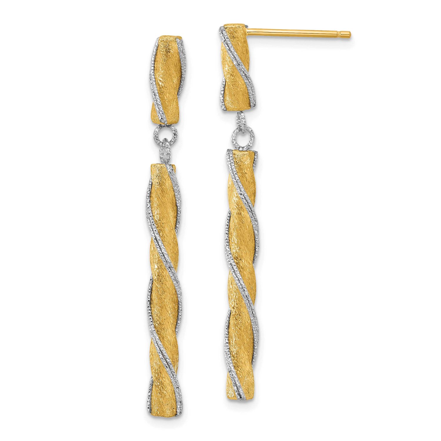 14K Two-Tone Polished/Satin/Diamond-Cut Post Dangle Earrings 14k Two-tone Gold Polished LE2672 1969…