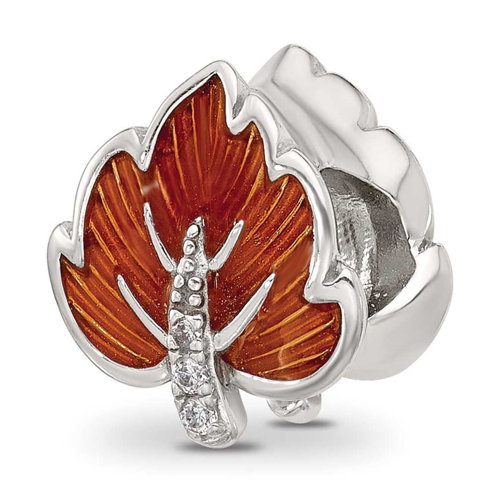 CZ Enamel Ember Red Leaf Sterling Silver QRS4570 196904279083