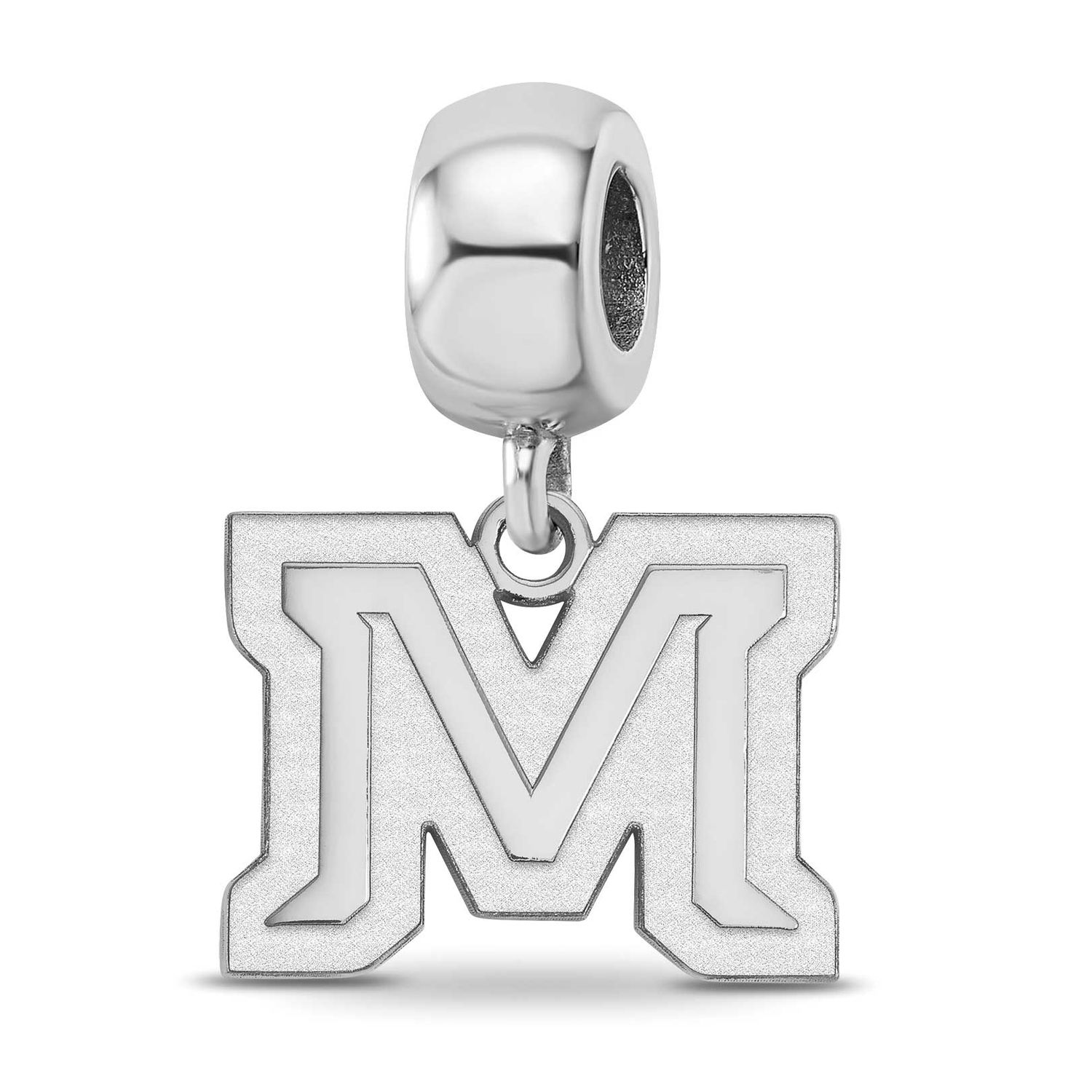 Montana State University Letter M Small Dangle Bead Charm Sterling Silver Rhodium-plated SS024MTU 8…