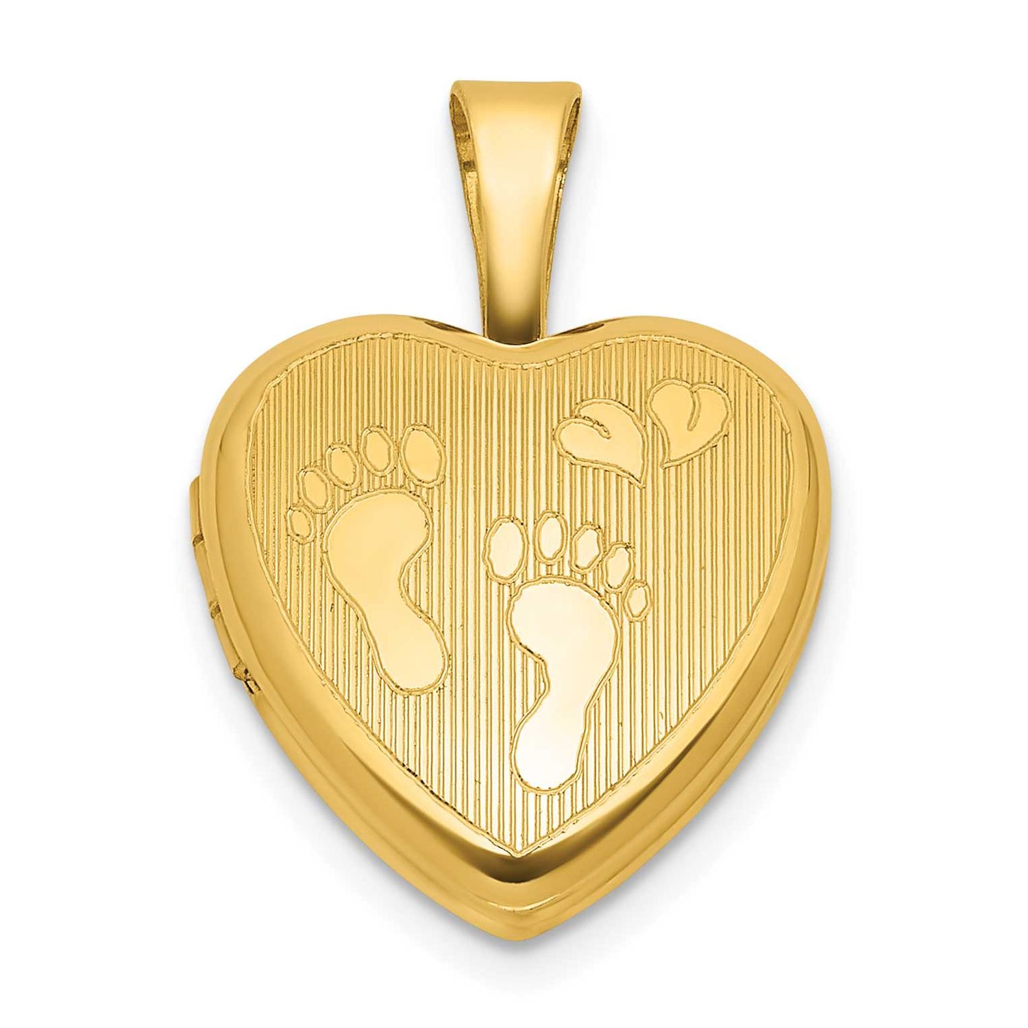 Gold-Plated Brushed and Polished Footprints 12mm Heart Locket Sterling Silver QLS1218
